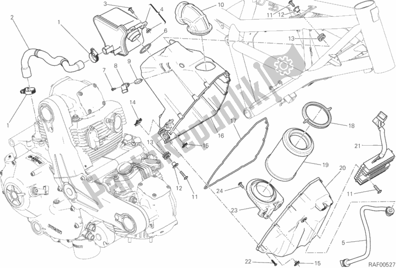 All parts for the Air Intake - Oil Breather of the Ducati Scrambler Desert Sled Thailand 803 2018